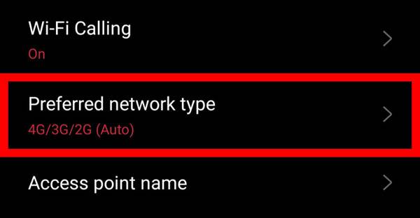network preference option