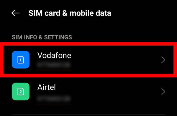 select sim 1 or sim 2