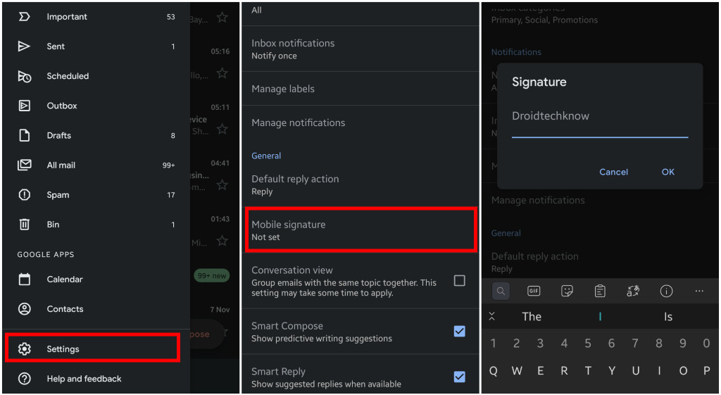add signature in Gmail on android