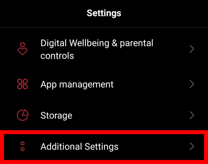 Additional Settings, opening additional settings in phone