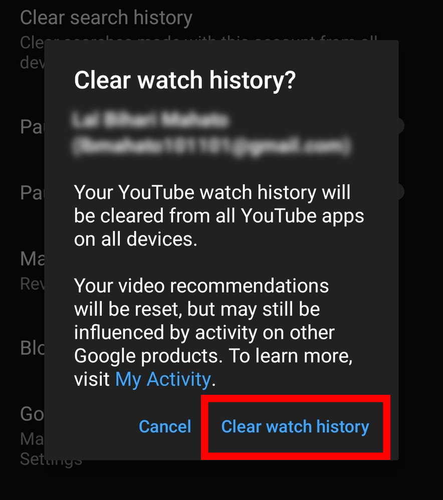 Clear search best sale history youtube app