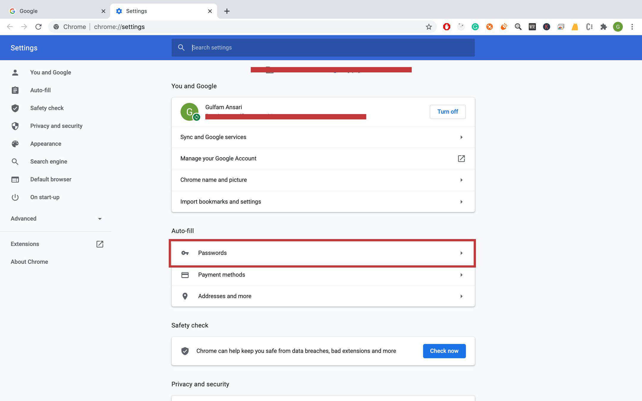 open password manager to view the passwords in chrome