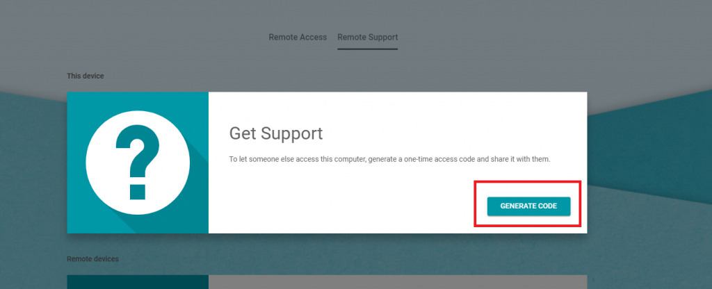 Get support>Generate Code
