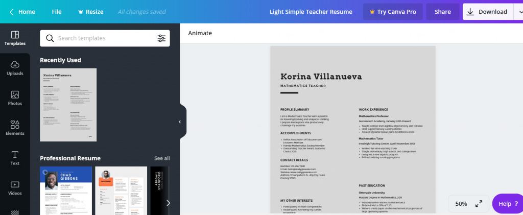 canva resume maker
