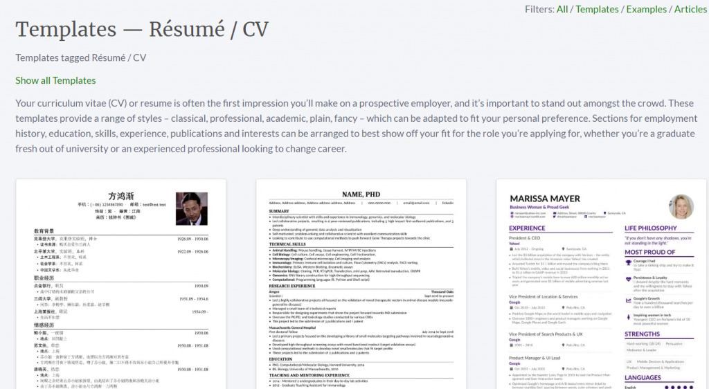 overleaf online tools for resume