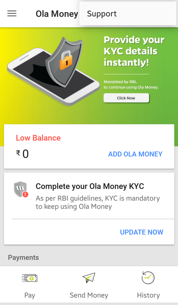 ola support menu ola support menu