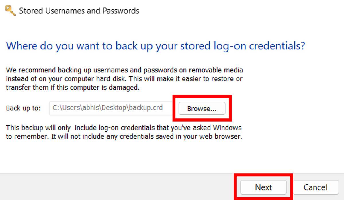 browse backup location